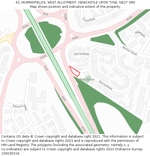 42, MURRAYFIELDS, WEST ALLOTMENT, NEWCASTLE UPON TYNE, NE27 0RD: Location map and indicative extent of plot