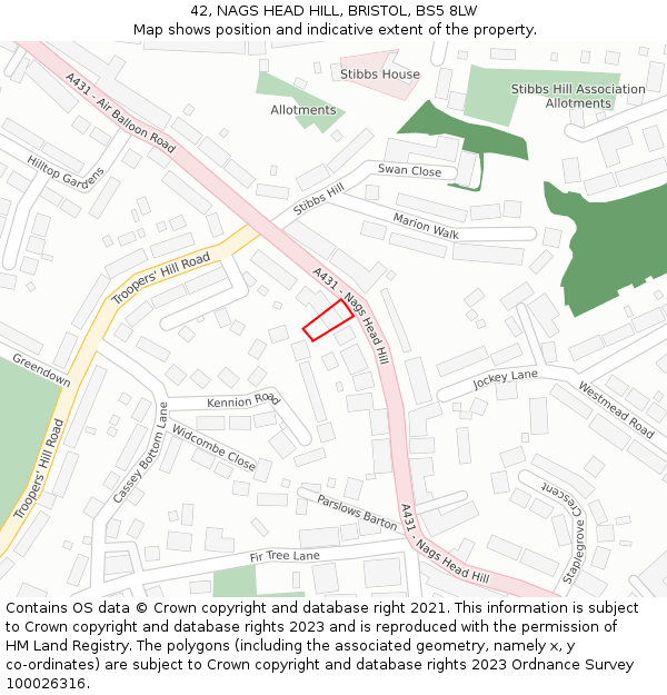 42, NAGS HEAD HILL, BRISTOL, BS5 8LW: Location map and indicative extent of plot