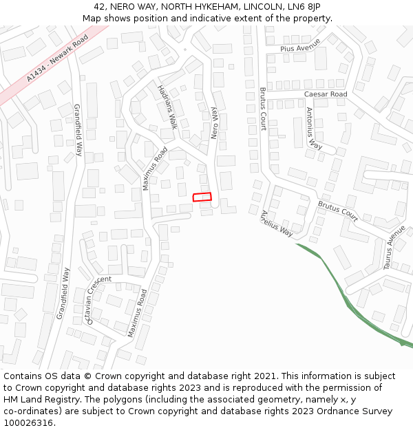 42, NERO WAY, NORTH HYKEHAM, LINCOLN, LN6 8JP: Location map and indicative extent of plot