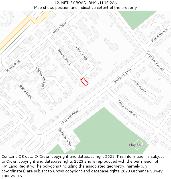 42, NETLEY ROAD, RHYL, LL18 2AN: Location map and indicative extent of plot