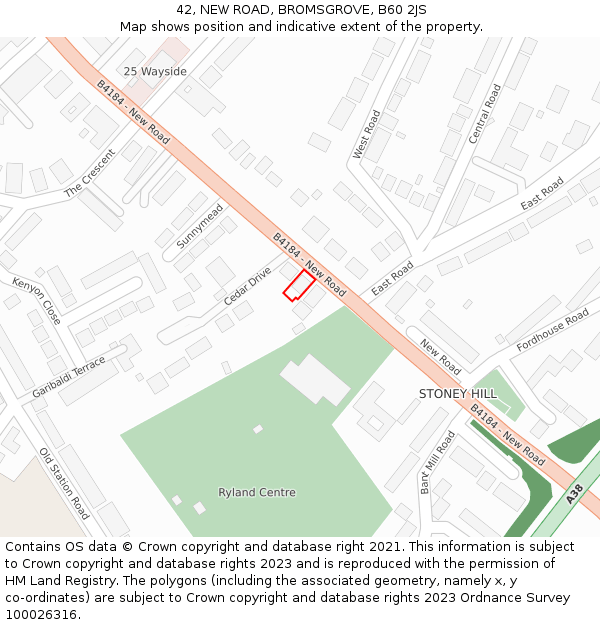 42, NEW ROAD, BROMSGROVE, B60 2JS: Location map and indicative extent of plot