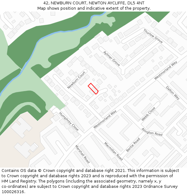 42, NEWBURN COURT, NEWTON AYCLIFFE, DL5 4NT: Location map and indicative extent of plot