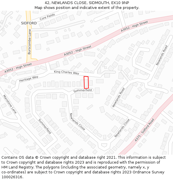 42, NEWLANDS CLOSE, SIDMOUTH, EX10 9NP: Location map and indicative extent of plot