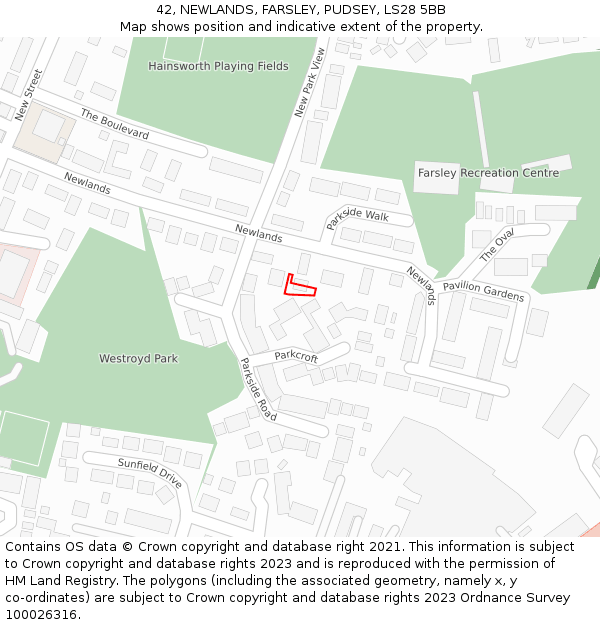 42, NEWLANDS, FARSLEY, PUDSEY, LS28 5BB: Location map and indicative extent of plot