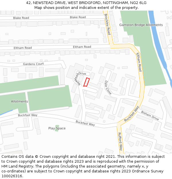 42, NEWSTEAD DRIVE, WEST BRIDGFORD, NOTTINGHAM, NG2 6LG: Location map and indicative extent of plot