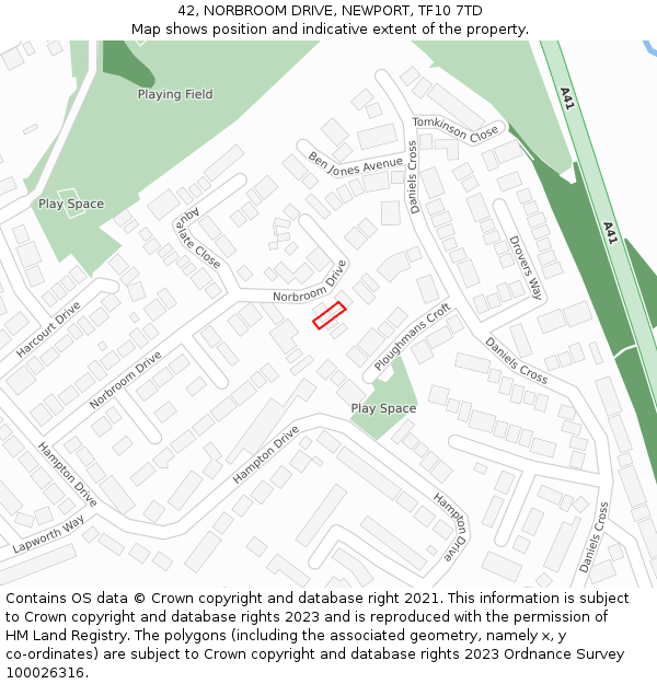 42, NORBROOM DRIVE, NEWPORT, TF10 7TD: Location map and indicative extent of plot