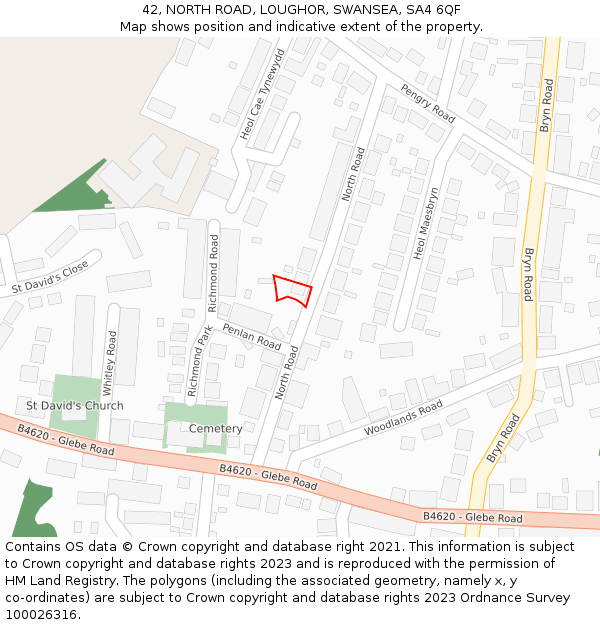 42, NORTH ROAD, LOUGHOR, SWANSEA, SA4 6QF: Location map and indicative extent of plot