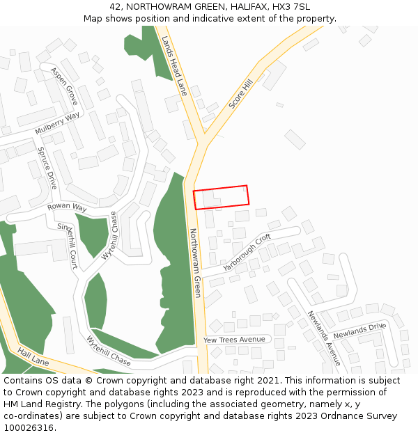 42, NORTHOWRAM GREEN, HALIFAX, HX3 7SL: Location map and indicative extent of plot