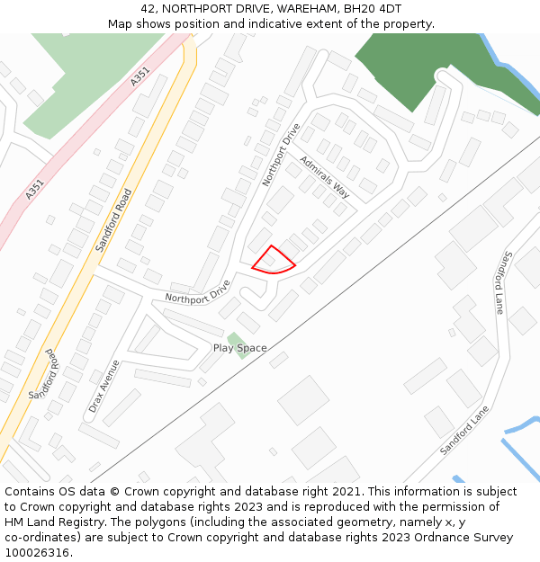 42, NORTHPORT DRIVE, WAREHAM, BH20 4DT: Location map and indicative extent of plot