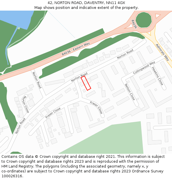 42, NORTON ROAD, DAVENTRY, NN11 4GX: Location map and indicative extent of plot
