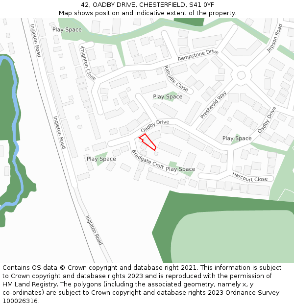 42, OADBY DRIVE, CHESTERFIELD, S41 0YF: Location map and indicative extent of plot