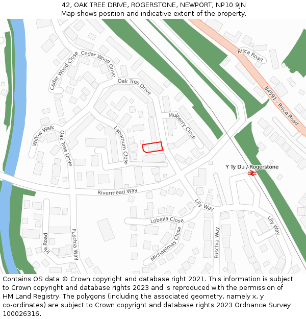 42, OAK TREE DRIVE, ROGERSTONE, NEWPORT, NP10 9JN: Location map and indicative extent of plot