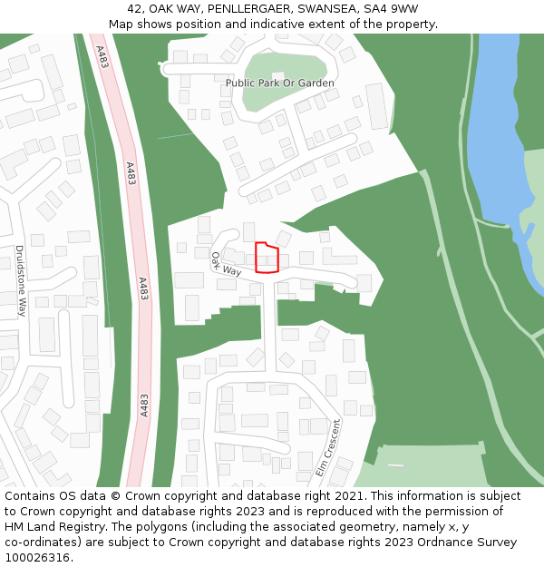 42, OAK WAY, PENLLERGAER, SWANSEA, SA4 9WW: Location map and indicative extent of plot