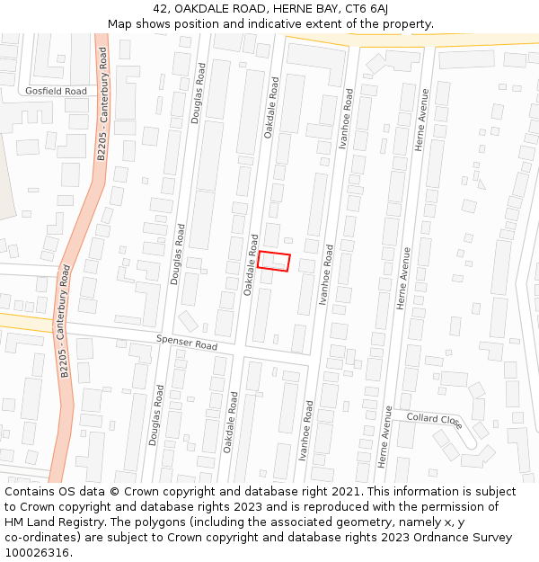 42, OAKDALE ROAD, HERNE BAY, CT6 6AJ: Location map and indicative extent of plot