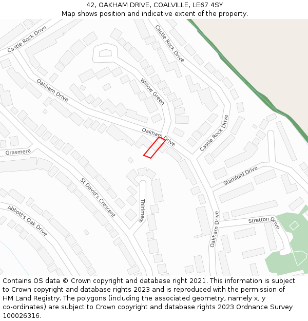 42, OAKHAM DRIVE, COALVILLE, LE67 4SY: Location map and indicative extent of plot