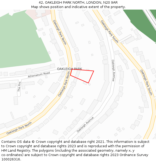 42, OAKLEIGH PARK NORTH, LONDON, N20 9AR: Location map and indicative extent of plot