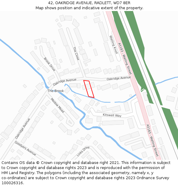 42, OAKRIDGE AVENUE, RADLETT, WD7 8ER: Location map and indicative extent of plot