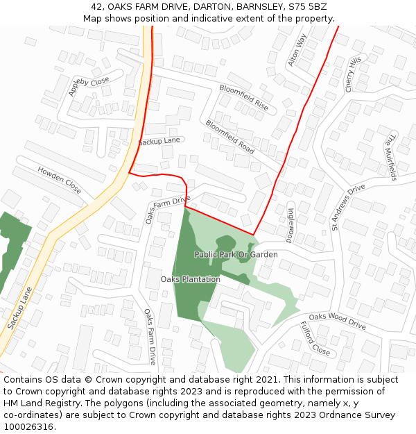 42, OAKS FARM DRIVE, DARTON, BARNSLEY, S75 5BZ: Location map and indicative extent of plot