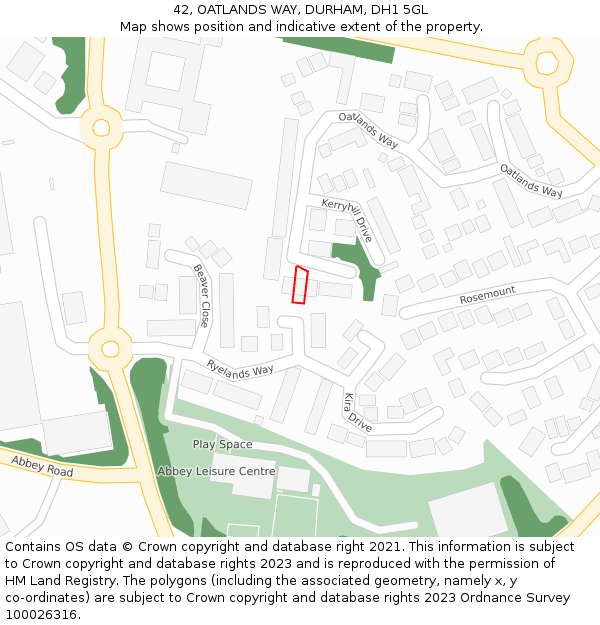 42, OATLANDS WAY, DURHAM, DH1 5GL: Location map and indicative extent of plot