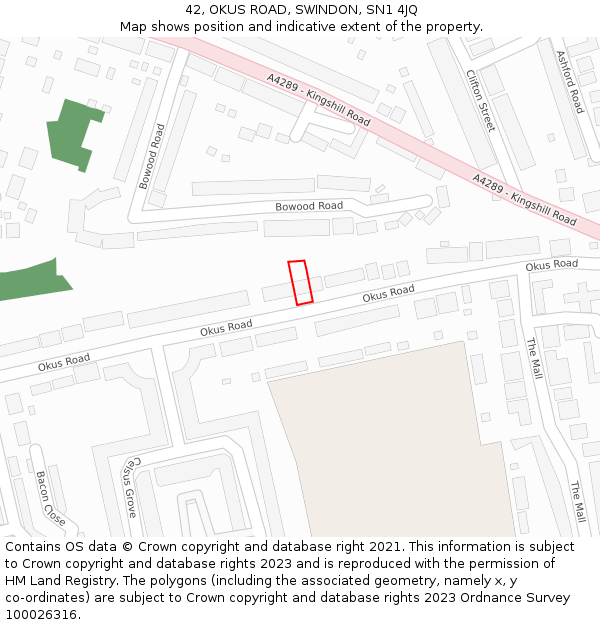 42, OKUS ROAD, SWINDON, SN1 4JQ: Location map and indicative extent of plot