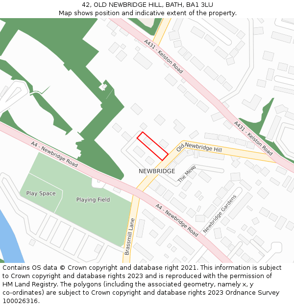 42, OLD NEWBRIDGE HILL, BATH, BA1 3LU: Location map and indicative extent of plot