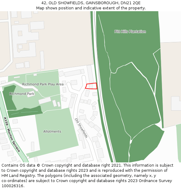 42, OLD SHOWFIELDS, GAINSBOROUGH, DN21 2QE: Location map and indicative extent of plot