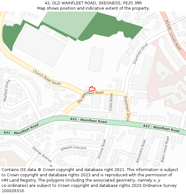 42, OLD WAINFLEET ROAD, SKEGNESS, PE25 3RR: Location map and indicative extent of plot