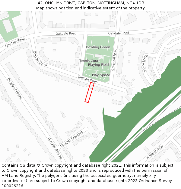 42, ONCHAN DRIVE, CARLTON, NOTTINGHAM, NG4 1DB: Location map and indicative extent of plot