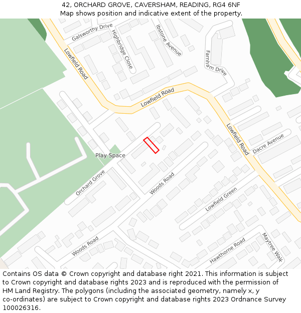 42, ORCHARD GROVE, CAVERSHAM, READING, RG4 6NF: Location map and indicative extent of plot
