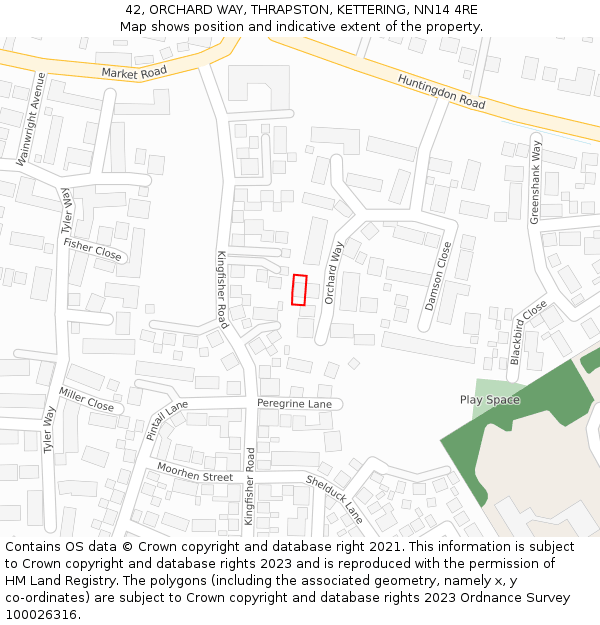 42, ORCHARD WAY, THRAPSTON, KETTERING, NN14 4RE: Location map and indicative extent of plot