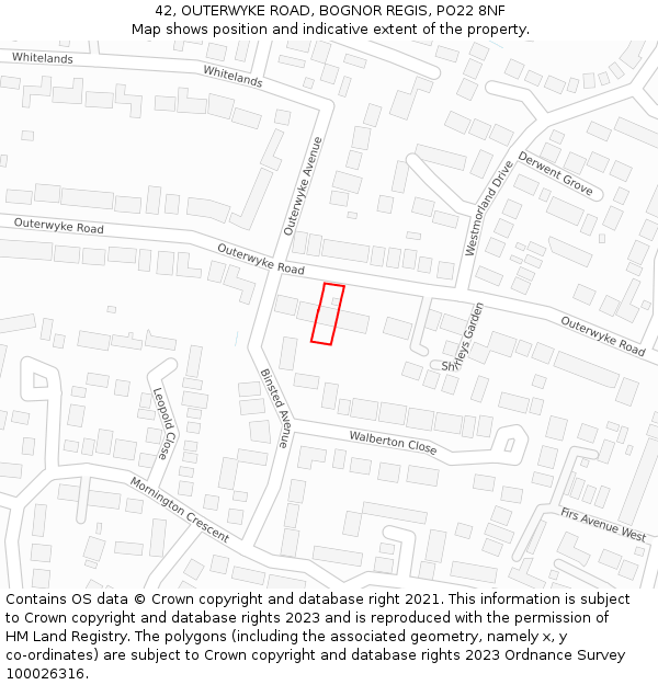 42, OUTERWYKE ROAD, BOGNOR REGIS, PO22 8NF: Location map and indicative extent of plot