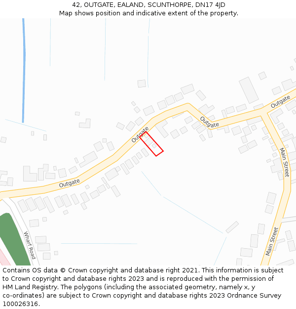 42, OUTGATE, EALAND, SCUNTHORPE, DN17 4JD: Location map and indicative extent of plot