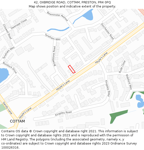 42, OXBRIDGE ROAD, COTTAM, PRESTON, PR4 0PQ: Location map and indicative extent of plot