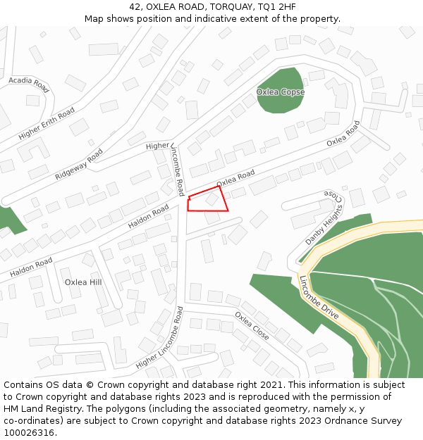 42, OXLEA ROAD, TORQUAY, TQ1 2HF: Location map and indicative extent of plot