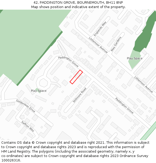 42, PADDINGTON GROVE, BOURNEMOUTH, BH11 8NP: Location map and indicative extent of plot