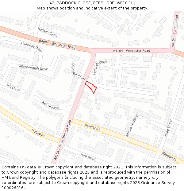 42, PADDOCK CLOSE, PERSHORE, WR10 1HJ: Location map and indicative extent of plot