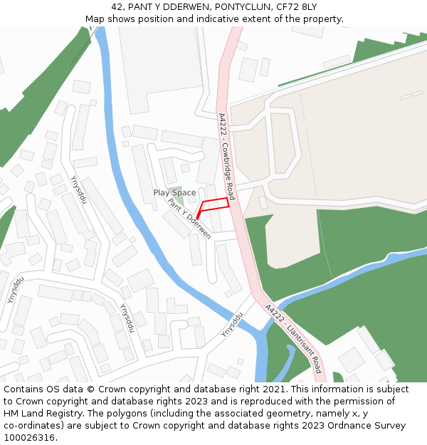 42, PANT Y DDERWEN, PONTYCLUN, CF72 8LY: Location map and indicative extent of plot