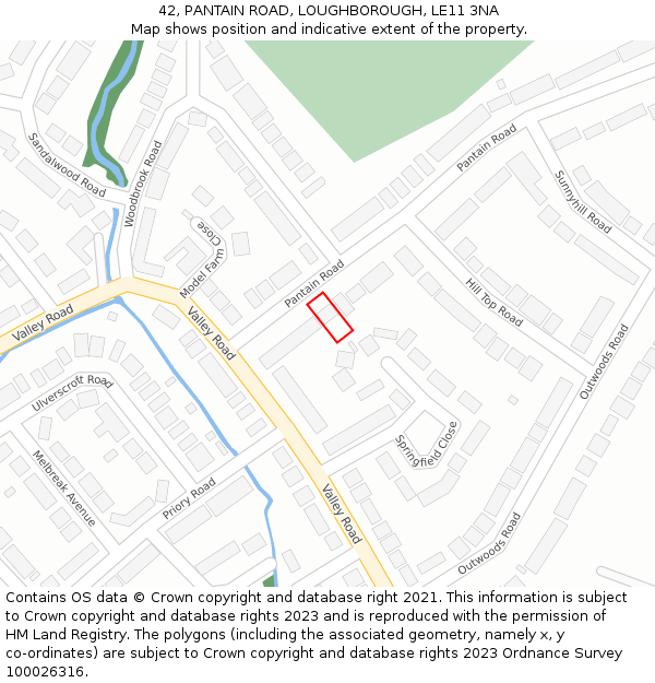 42, PANTAIN ROAD, LOUGHBOROUGH, LE11 3NA: Location map and indicative extent of plot