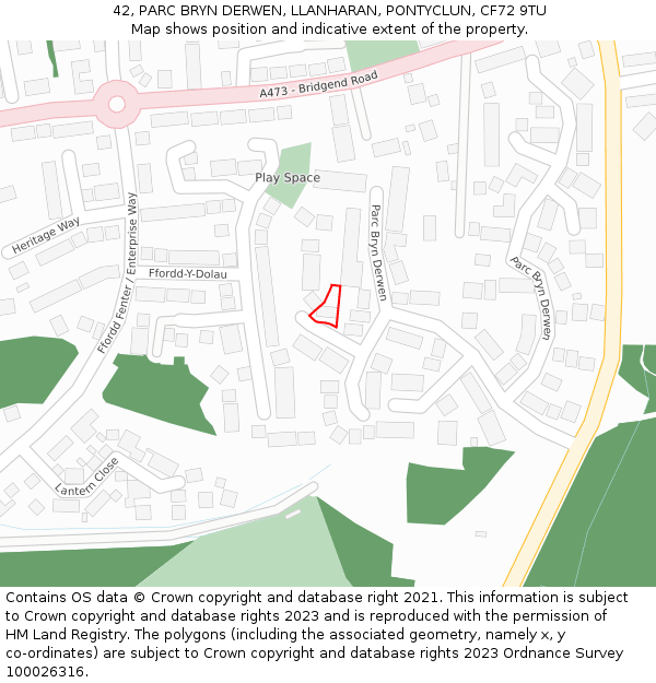 42, PARC BRYN DERWEN, LLANHARAN, PONTYCLUN, CF72 9TU: Location map and indicative extent of plot