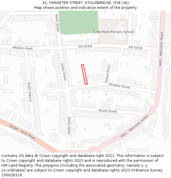 42, PARGETER STREET, STOURBRIDGE, DY8 1AU: Location map and indicative extent of plot