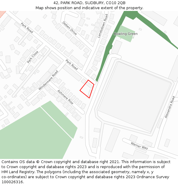 42, PARK ROAD, SUDBURY, CO10 2QB: Location map and indicative extent of plot