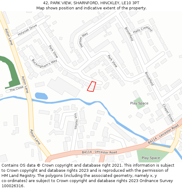 42, PARK VIEW, SHARNFORD, HINCKLEY, LE10 3PT: Location map and indicative extent of plot