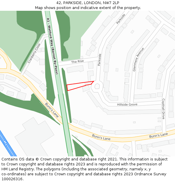 42, PARKSIDE, LONDON, NW7 2LP: Location map and indicative extent of plot