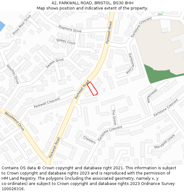 42, PARKWALL ROAD, BRISTOL, BS30 8HH: Location map and indicative extent of plot