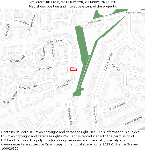 42, PASTURE LANE, SCARTHO TOP, GRIMSBY, DN33 3TF: Location map and indicative extent of plot