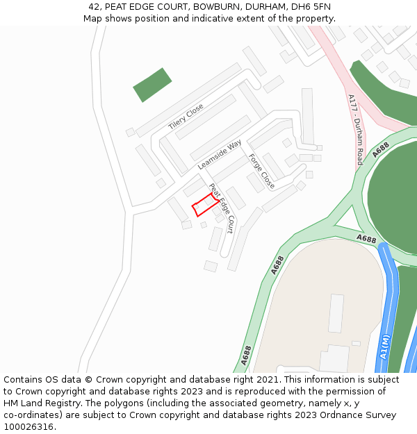 42, PEAT EDGE COURT, BOWBURN, DURHAM, DH6 5FN: Location map and indicative extent of plot