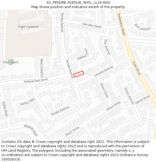 42, PENDRE AVENUE, RHYL, LL18 4NQ: Location map and indicative extent of plot