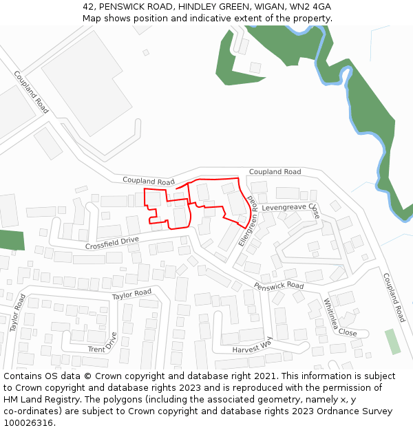 42, PENSWICK ROAD, HINDLEY GREEN, WIGAN, WN2 4GA: Location map and indicative extent of plot