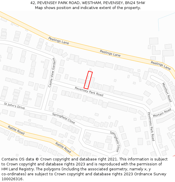 42, PEVENSEY PARK ROAD, WESTHAM, PEVENSEY, BN24 5HW: Location map and indicative extent of plot