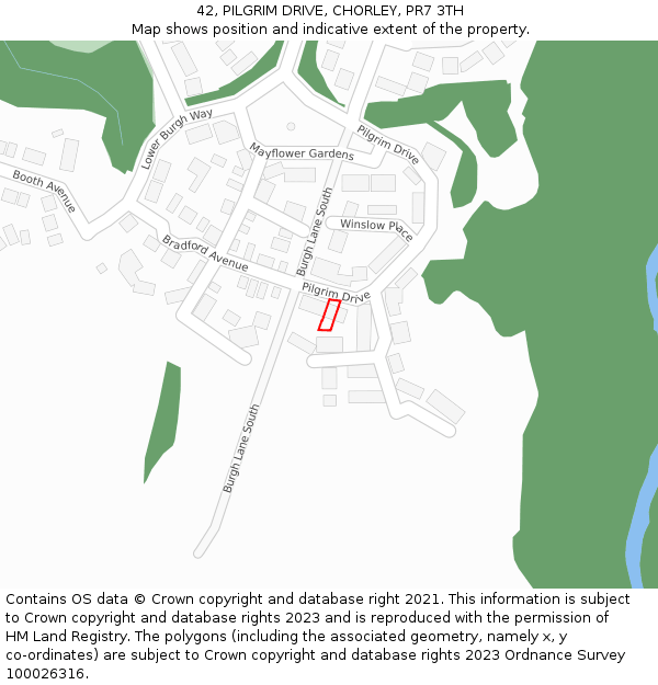 42, PILGRIM DRIVE, CHORLEY, PR7 3TH: Location map and indicative extent of plot